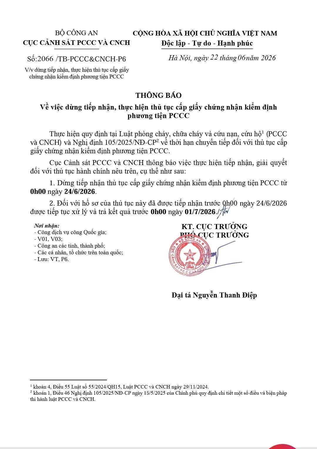 THÔNG TIN TỪ DỪNG CẤP GIẤY KIỂM ĐỊNH CHO PHƯƠNG TIỆN VÀ CẤU KIỆN